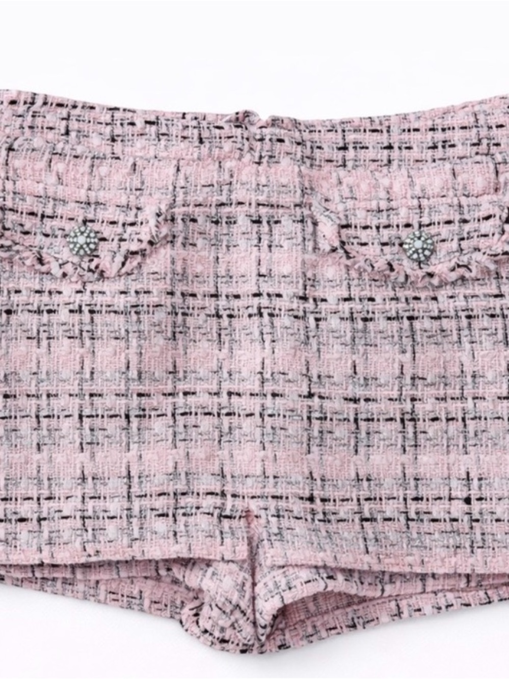 Target Pink Tweed High-Waist Women's Shorts with Decorative Buttons